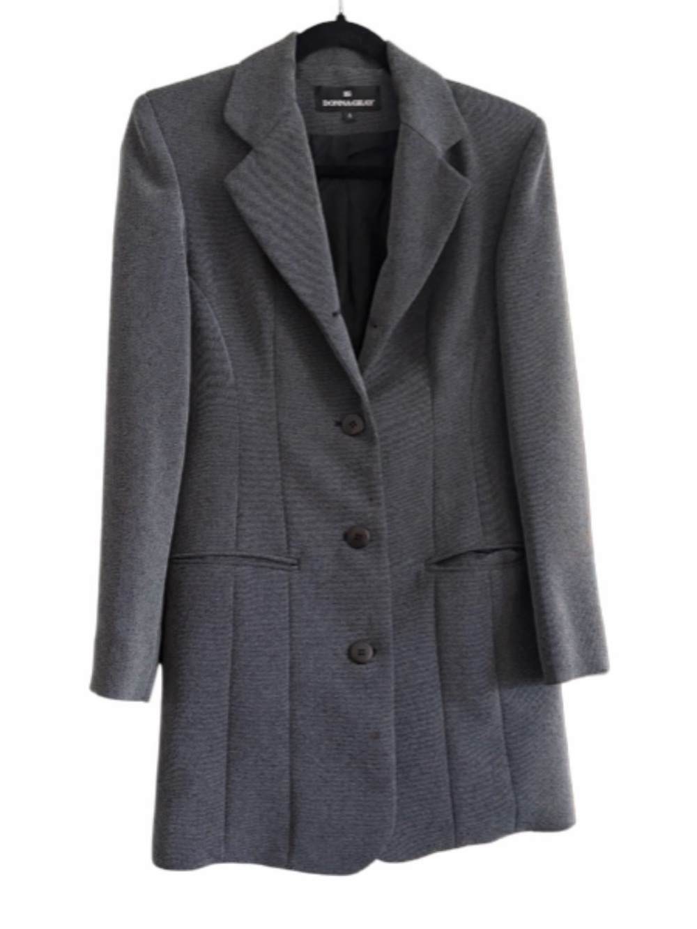 Donna Gray Tailored Blazer Coat Size 4 Gray Longline Jacket Workwear
